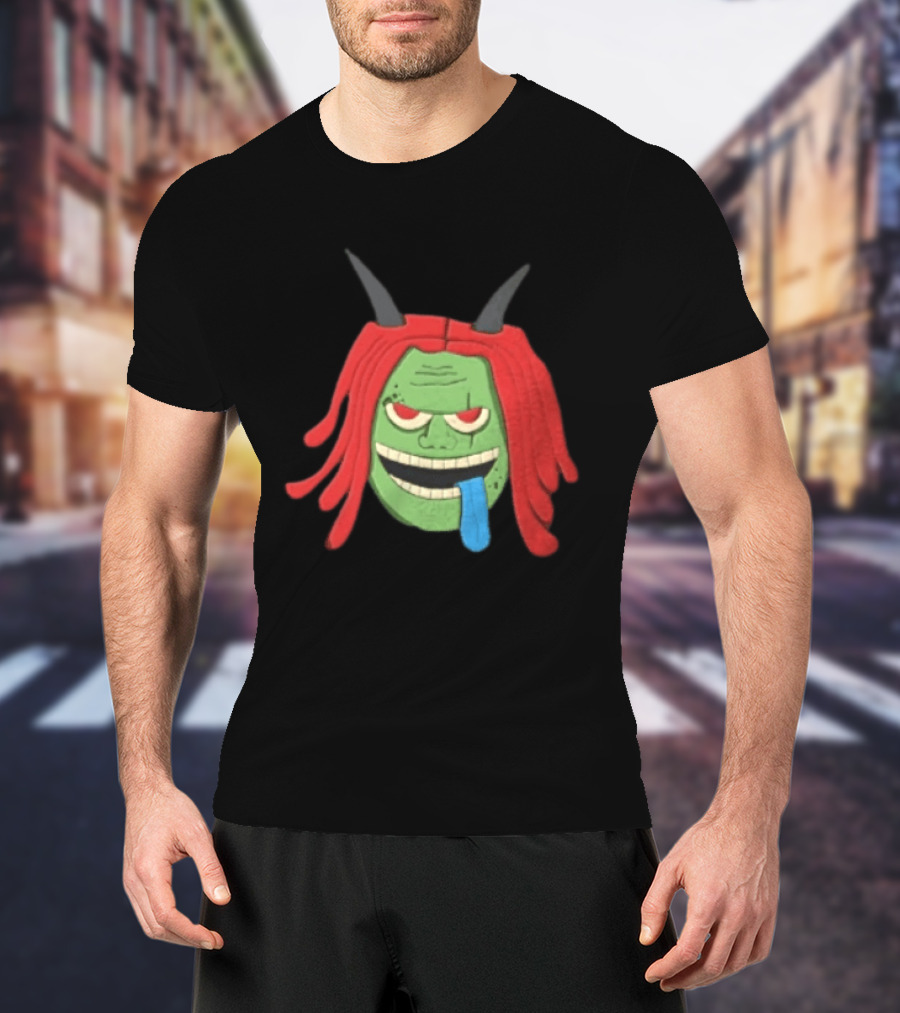 Trippie Redd Cartoon Green Devil Horns Red Hair Blue Tongue T-Shirt