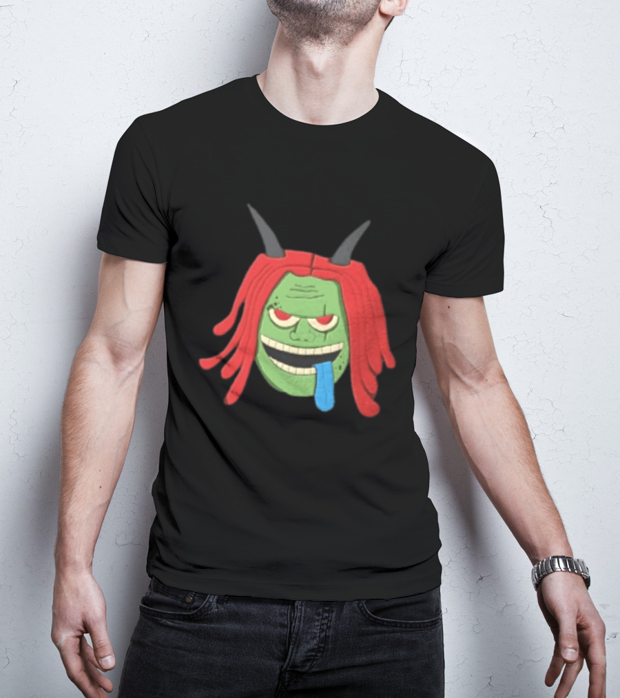Trippie Redd Cartoon Green Devil Horns Red Hair Blue Tongue T-Shirt