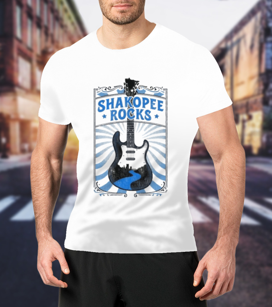 Shakopee Rocks Guitar Minnesota Rock And Roll Stripes T-Shirt
