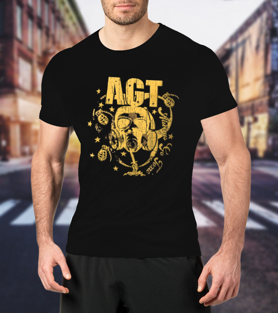 AGT Distressed Gas Mask Grenades Biohazard Stars T-Shirt
