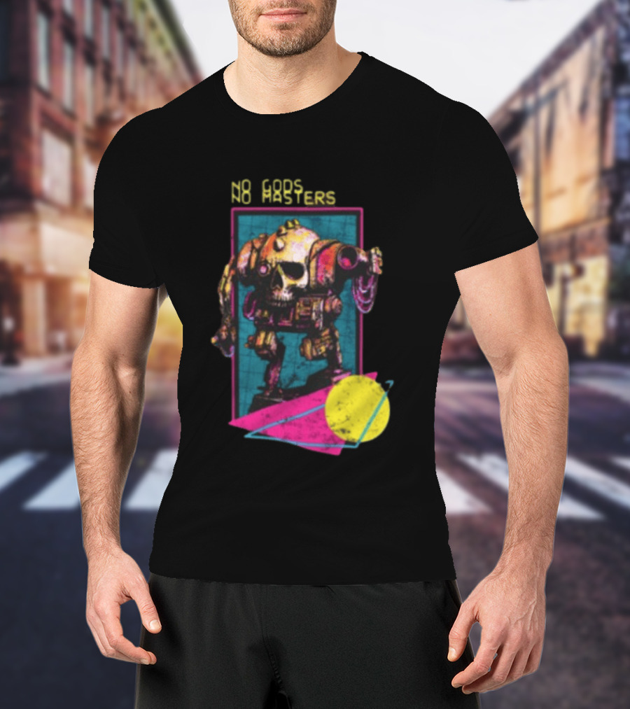 Black Magic Creative Store BMC No Gods No Masters Skull Robot T-Shirt