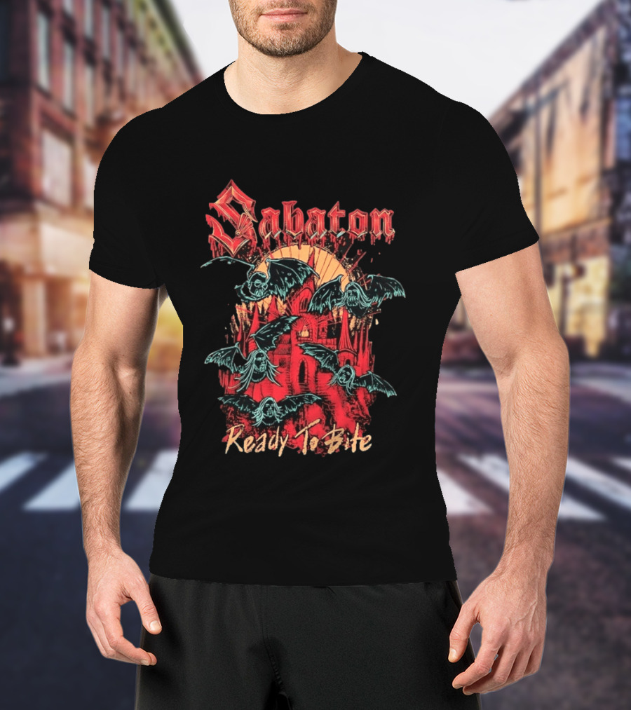 Sabaton Ready To Bite Heavy Metal Band Vampire Bats Castle T-Shirt