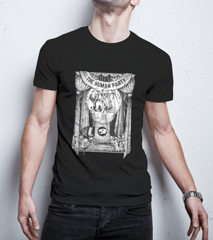 The Human Party Macabre Skeleton Dark Gothic Stage Curtain Scene T-Shirt