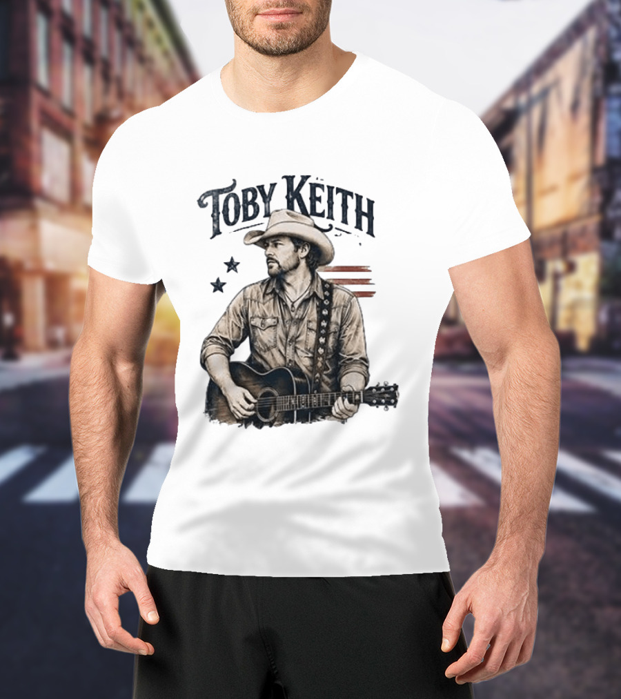 Toby Keith Raised Country Live Proud Guitar Cowboy Hat Stars Stripes T-Shirt