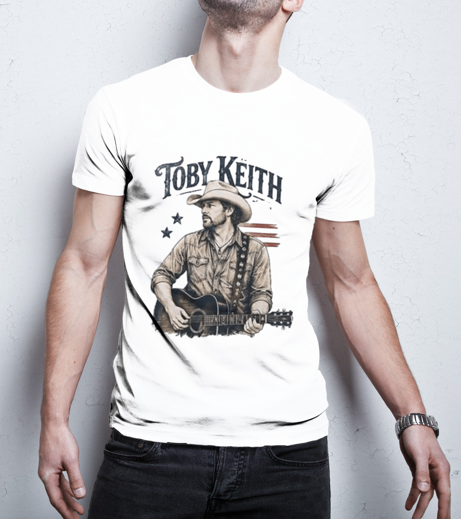 Toby Keith Raised Country Live Proud Guitar Cowboy Hat Stars Stripes T-Shirt