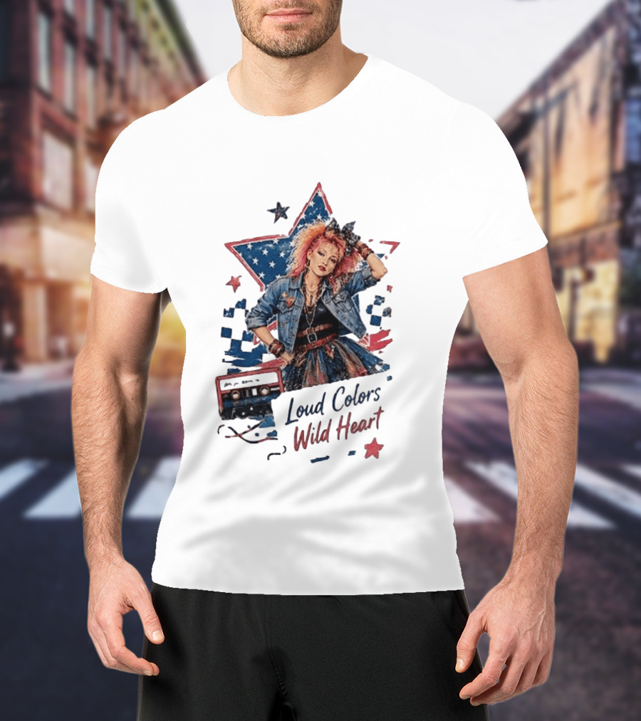 Cyndi Lauper Loud Colors Wild Heart Star Denim 80s Style Cassette T-Shirt