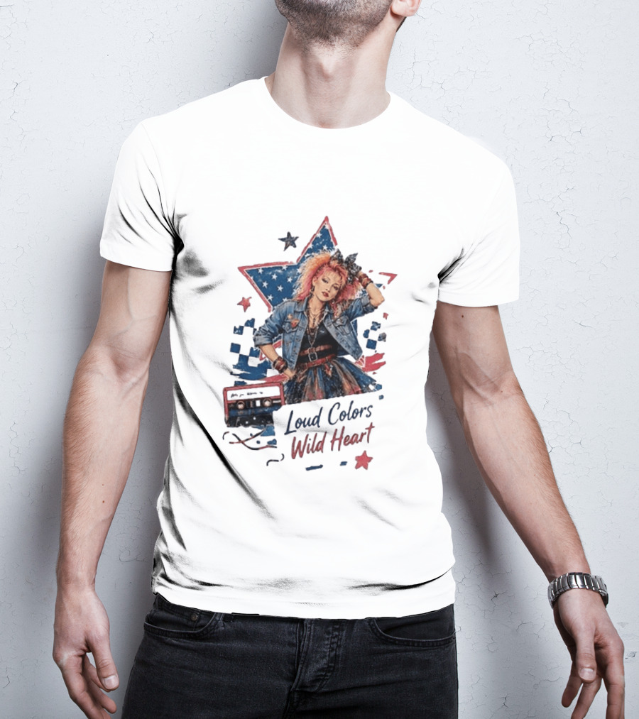 Cyndi Lauper Loud Colors Wild Heart Star Denim 80s Style Cassette T-Shirt
