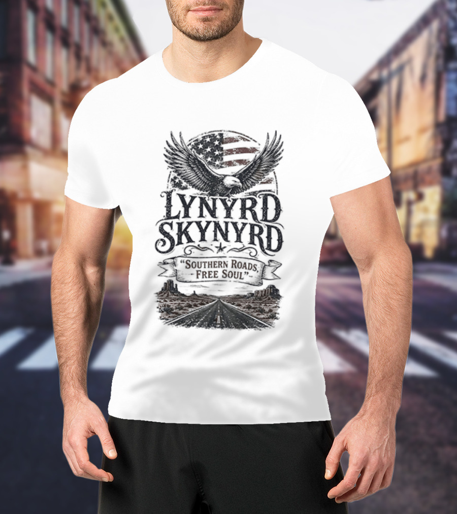 Lynyrd Skynyrd Southern Roads Free Soul American Flag Eagle T-Shirt