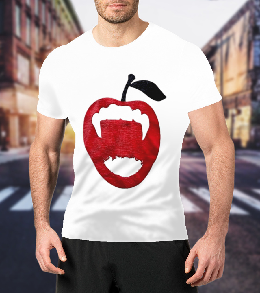 Red Apple Vampire Fangs Halloween Cutout T-Shirt