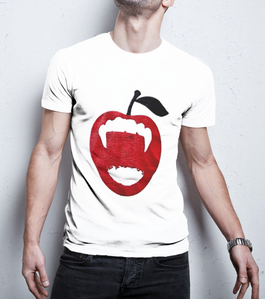 Red Apple Vampire Fangs Halloween Cutout T-Shirt
