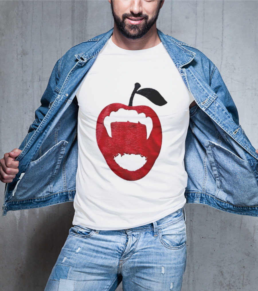 Red Apple Vampire Fangs Halloween Cutout T-Shirt