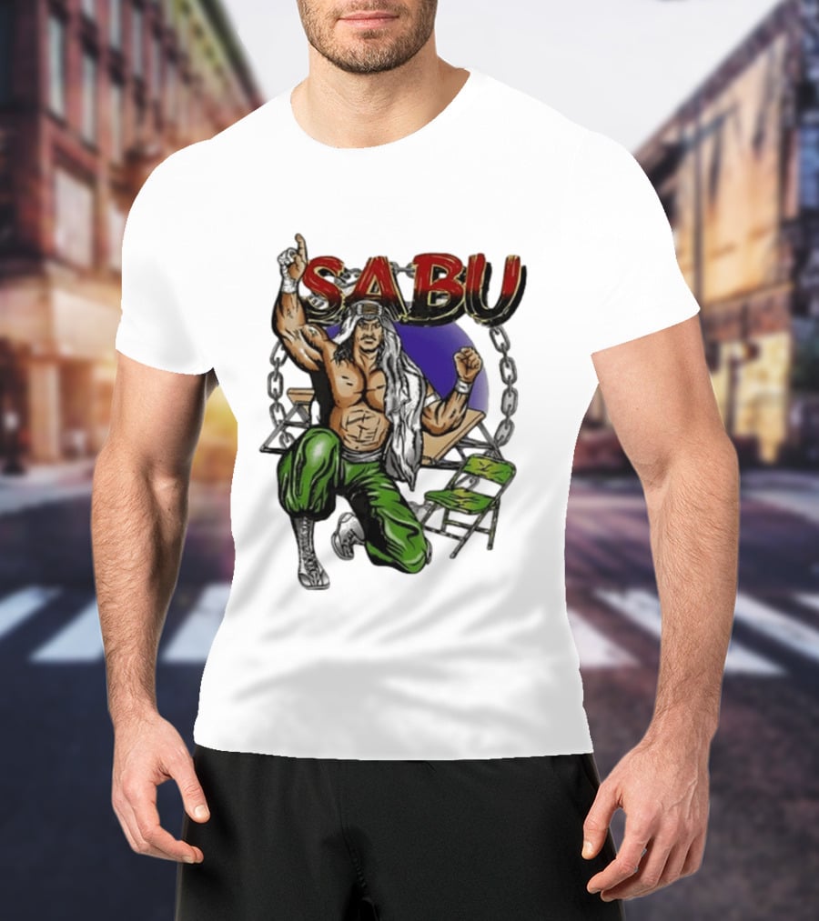 Sabu ECW Wrestling Terry Brunk Character Illustration With Chairs And Chains T-Shirt