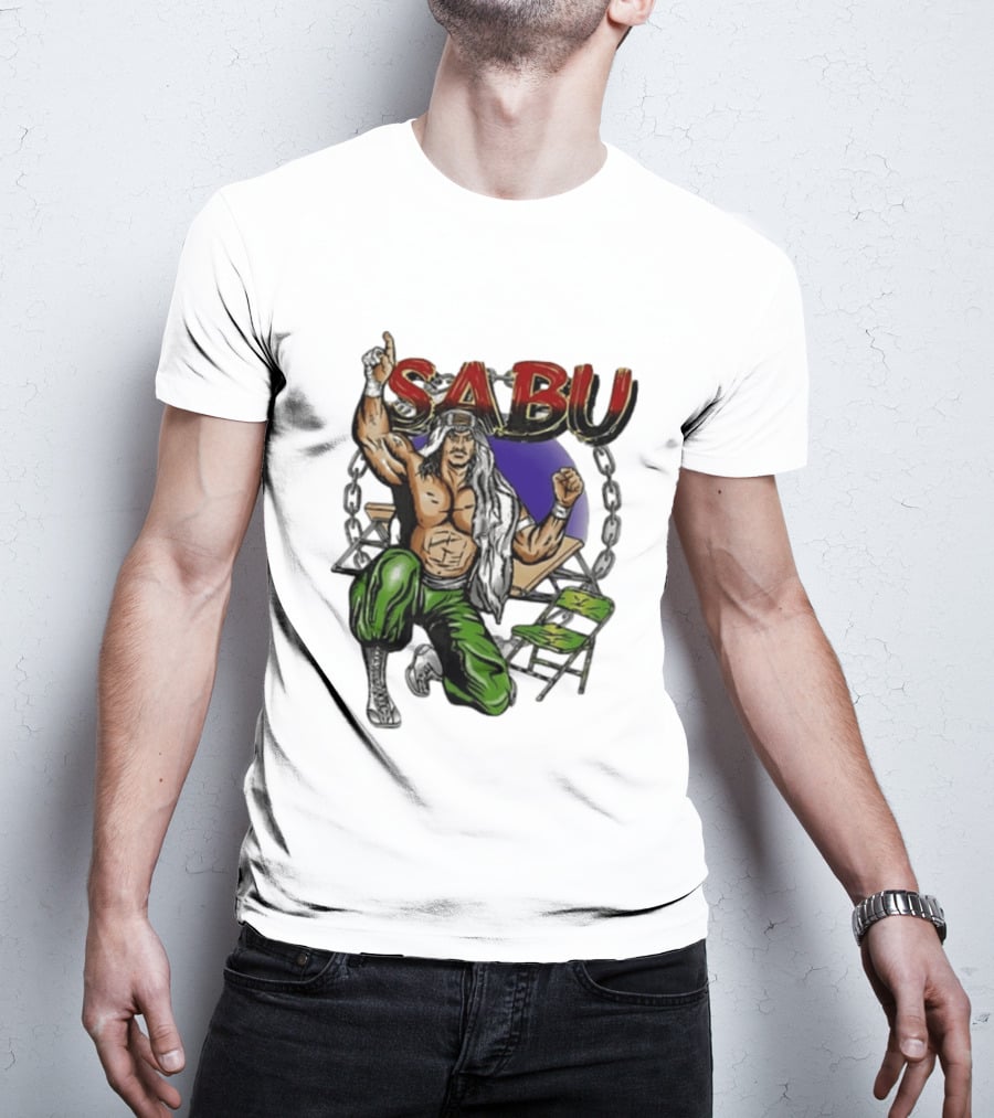Sabu ECW Wrestling Terry Brunk Character Illustration With Chairs And Chains T-Shirt