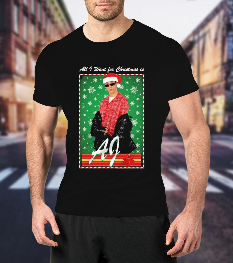 Backstreet Boys AJ All I Want For Christmas Santa Hat Snowflakes Junior T-Shirt