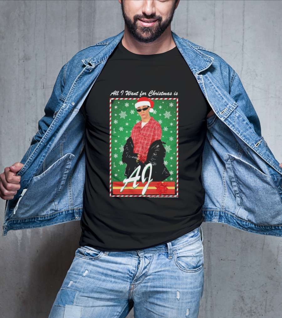 Backstreet Boys AJ All I Want For Christmas Santa Hat Snowflakes Junior T-Shirt