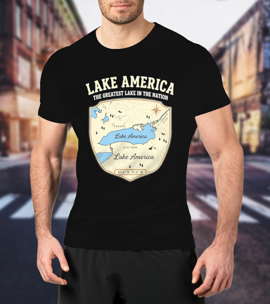 Lake America The Greatest Lake In The Nation Map Compass Cream T-Shirt