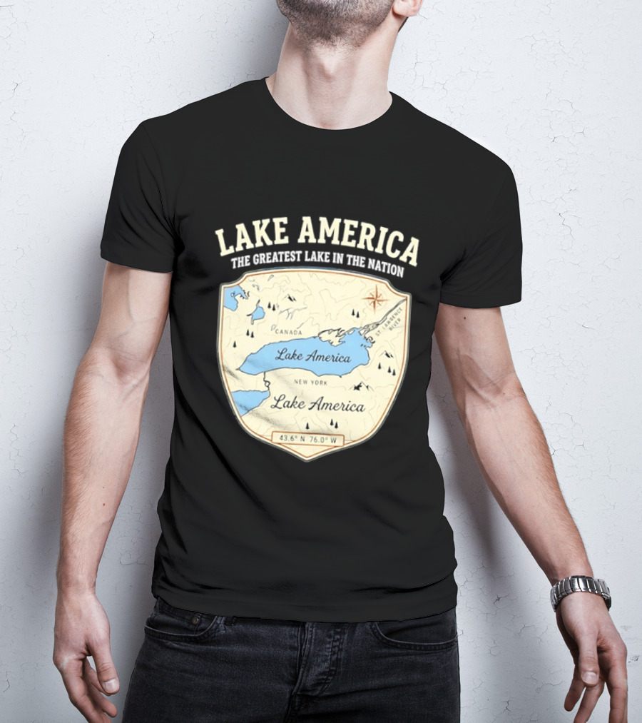 Lake America The Greatest Lake In The Nation Map Compass Cream T-Shirt