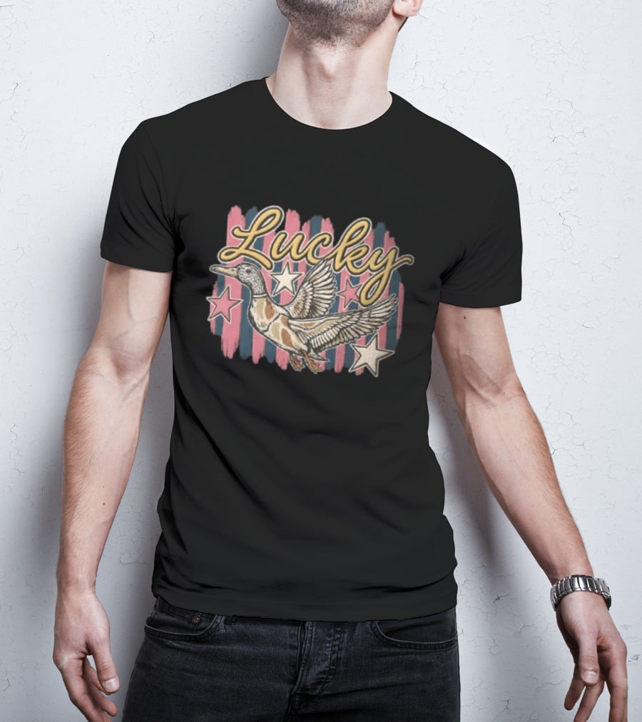 Lucky Duck Stars Pink And Blue Stripes T-Shirt