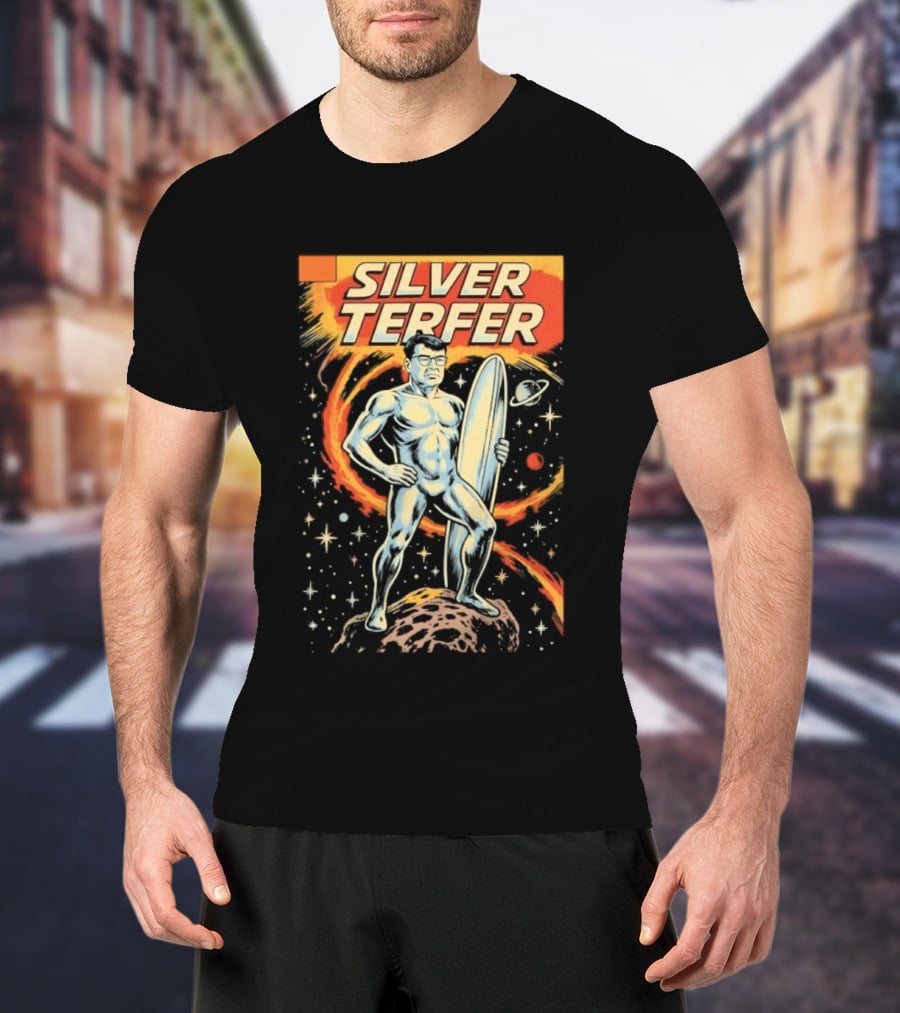Silver Terfer Cosmic Voyager Retro Comic T-Shirt