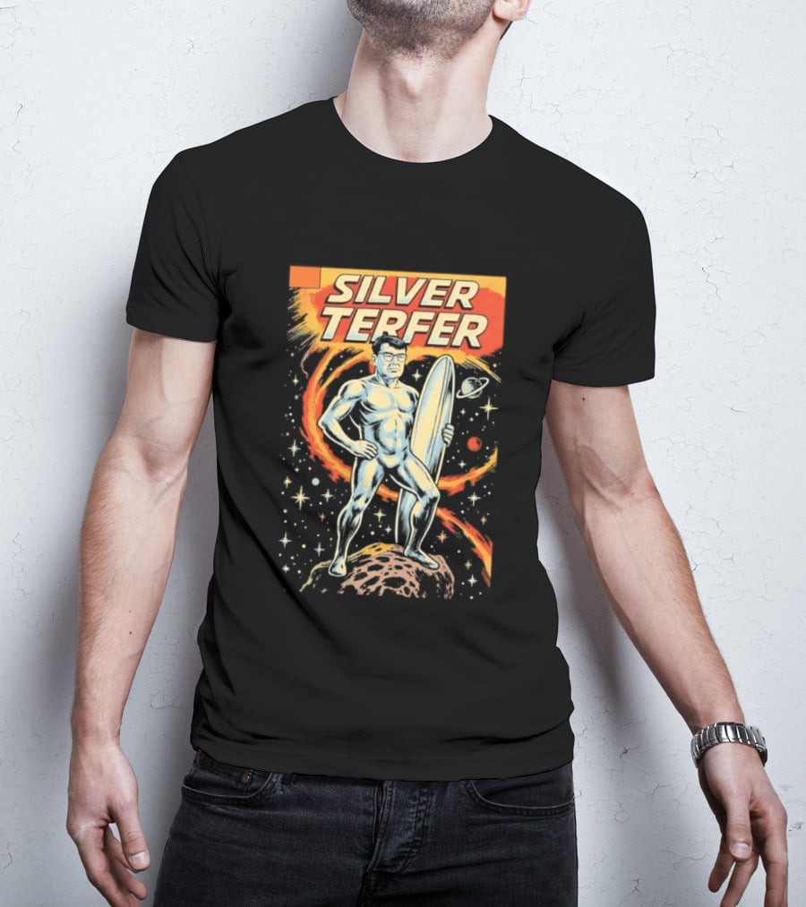 Silver Terfer Cosmic Voyager Retro Comic T-Shirt