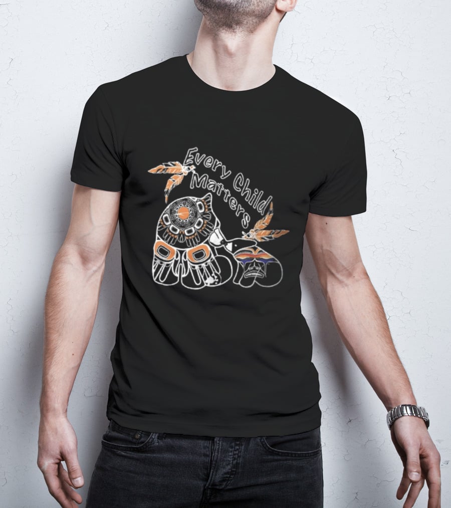 Every Child Matters Bear With Feathers And Rainbow Motif T-Shirt