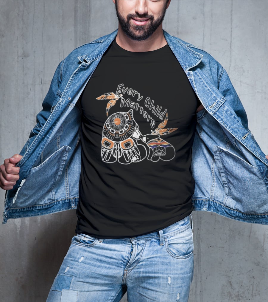 Every Child Matters Bear With Feathers And Rainbow Motif T-Shirt