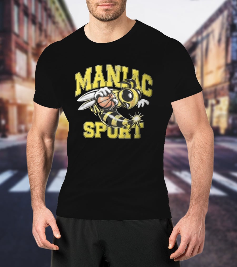 Maniac Sport Cartoon Hornet With Basketball Explosion T-Shirt