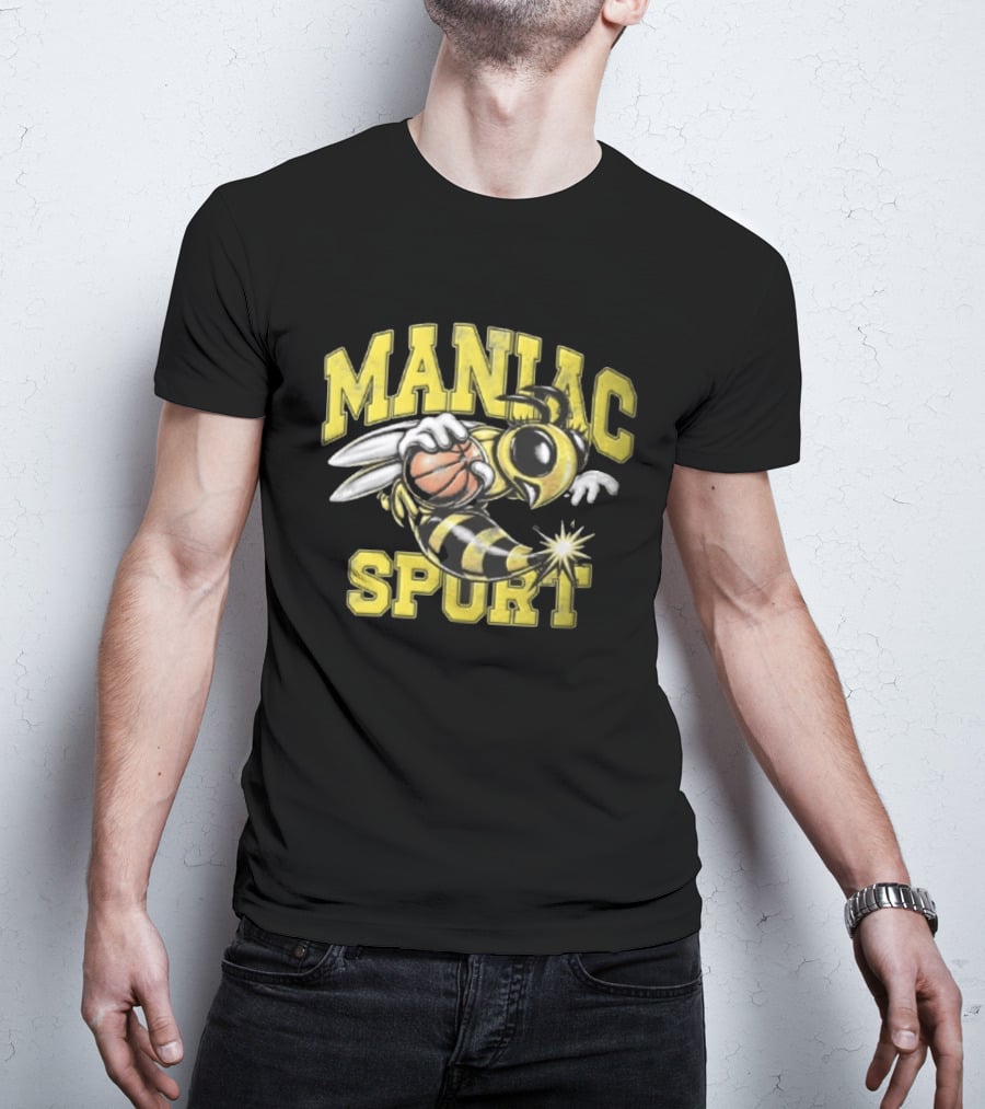 Maniac Sport Cartoon Hornet With Basketball Explosion T-Shirt