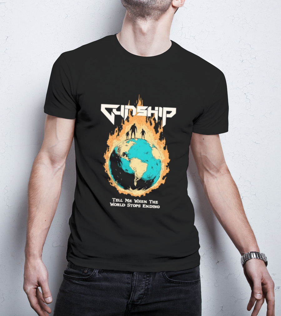 Gunship Tell Me When The World Stops Ending Flaming Earth T-Shirt