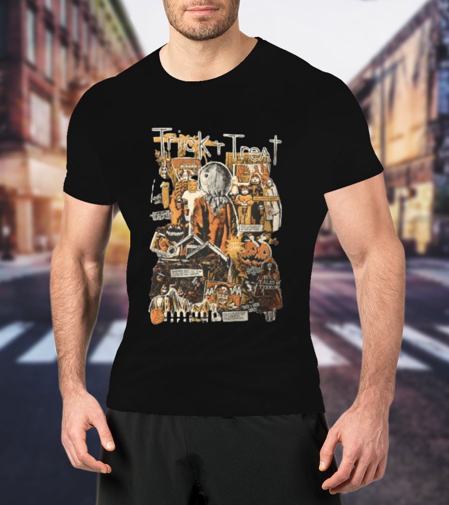 Trick R Treat Sam Halloween Four Tales Of Terror Horror Comic Collage T-Shirt