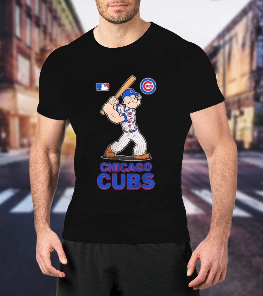 MLB Popeye Chicago Cubs Cartoon Character Baseball Batting MLB T-Shirt