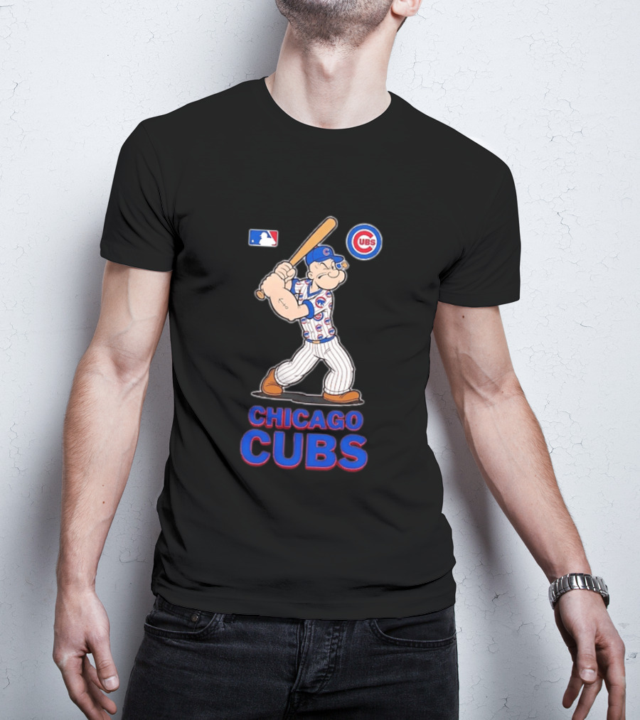 MLB Popeye Chicago Cubs Cartoon Character Baseball Batting MLB T-Shirt