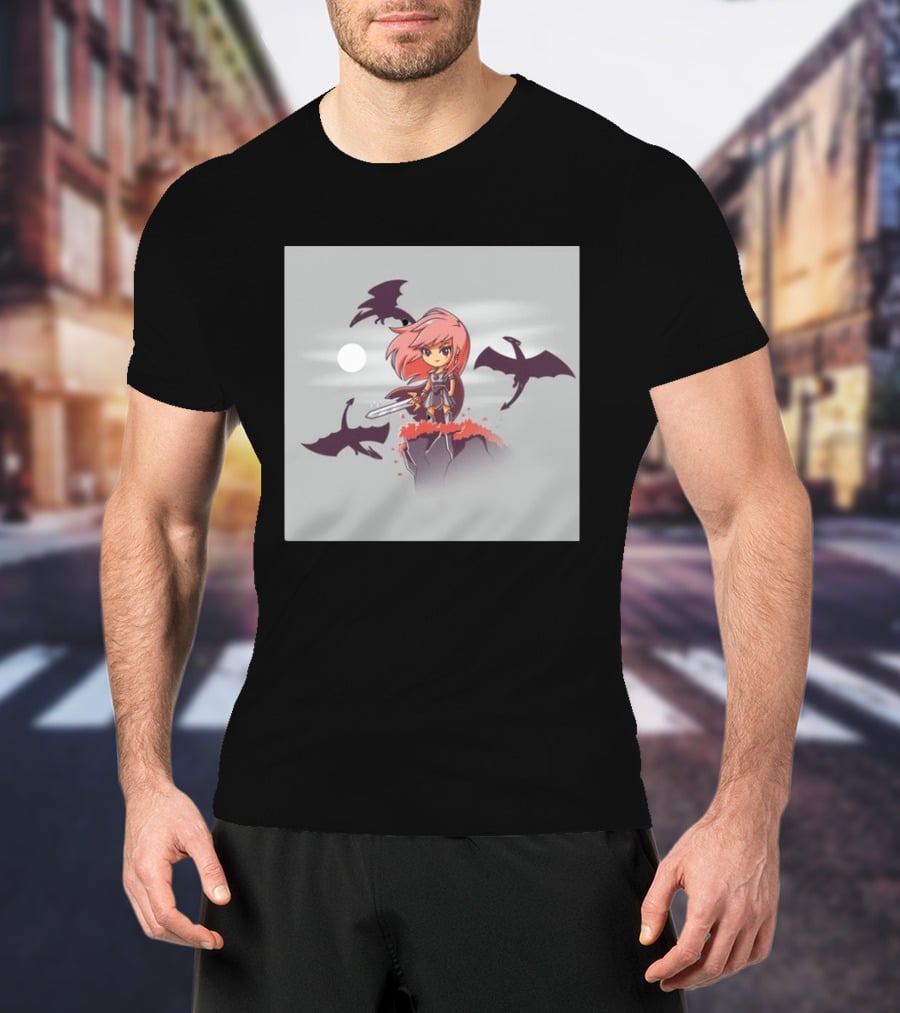Princesse Guerrière Nerdy Anime Warrior With Sword And Dragons T-Shirt