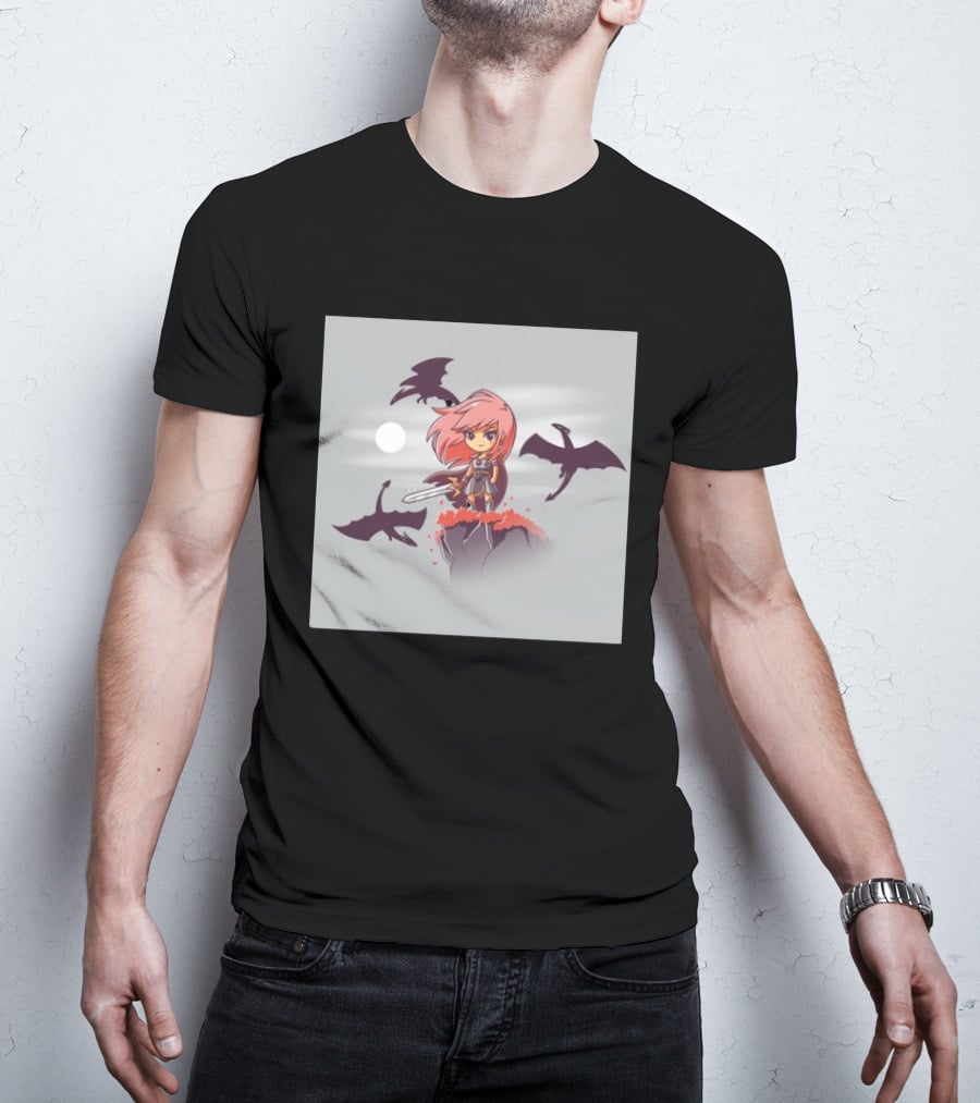 Princesse Guerrière Nerdy Anime Warrior With Sword And Dragons T-Shirt