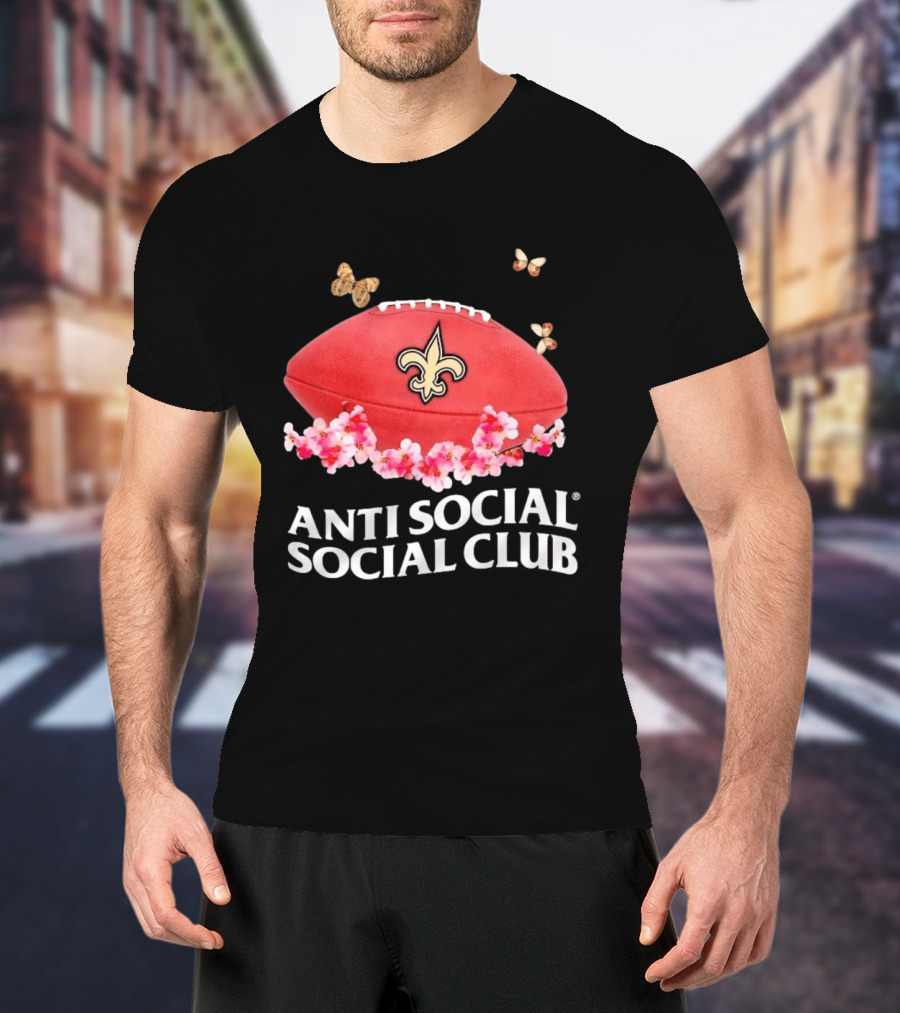 Anti Social Social Club New Orleans Saints Football Fleur De Lis Floral Butterflies T-Shirt