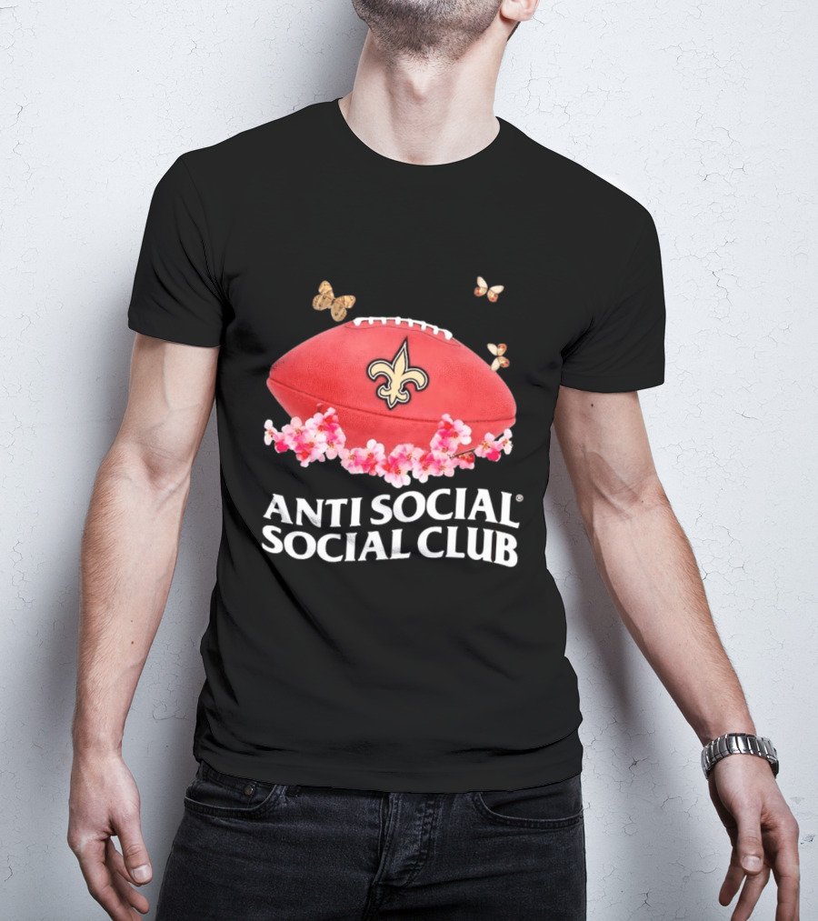 Anti Social Social Club New Orleans Saints Football Fleur De Lis Floral Butterflies T-Shirt