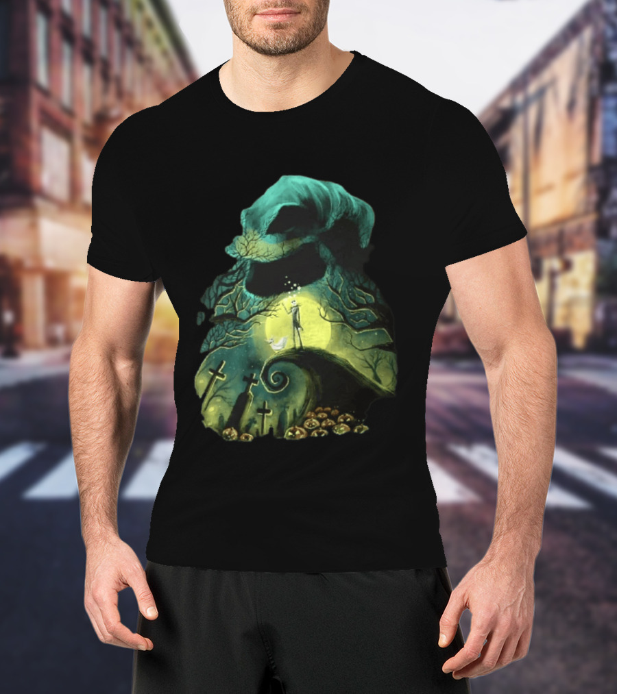 The Nightmare Before Christmas Jack Skellington Zero Oogie Boogie Moonlit Scene T-Shirt