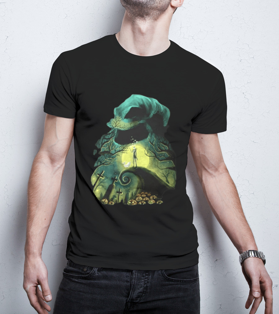 The Nightmare Before Christmas Jack Skellington Zero Oogie Boogie Moonlit Scene T-Shirt