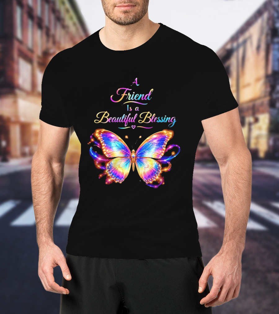 Butterfly A Friend Is A Beautiful Blessing Rainbow T-Shirt
