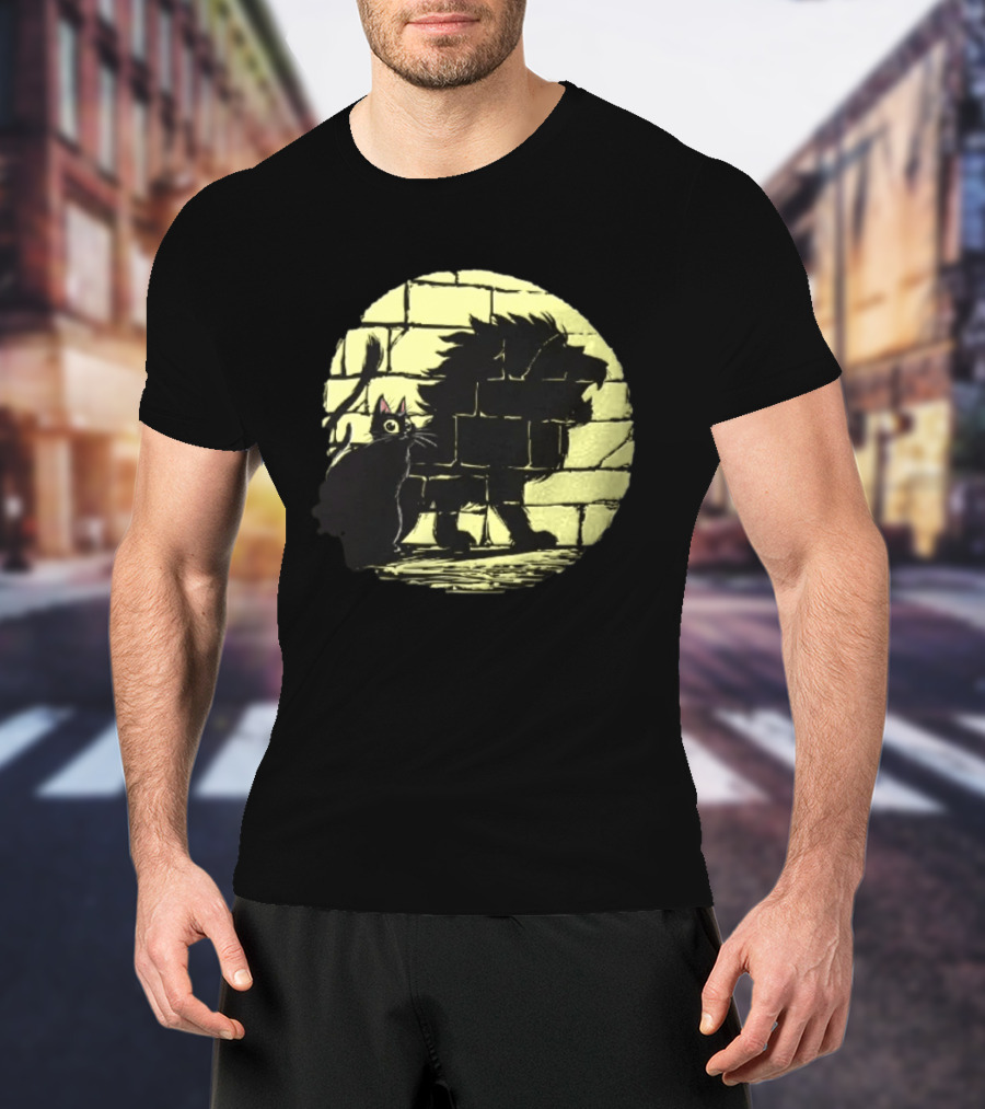 Lion Shadow Black Cat Courageous Kitten Moon T-Shirt