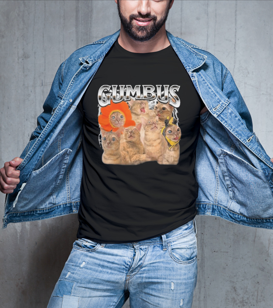 GUMBUS Funny Cat Faces With Flower And Bee Outfits T-Shirt