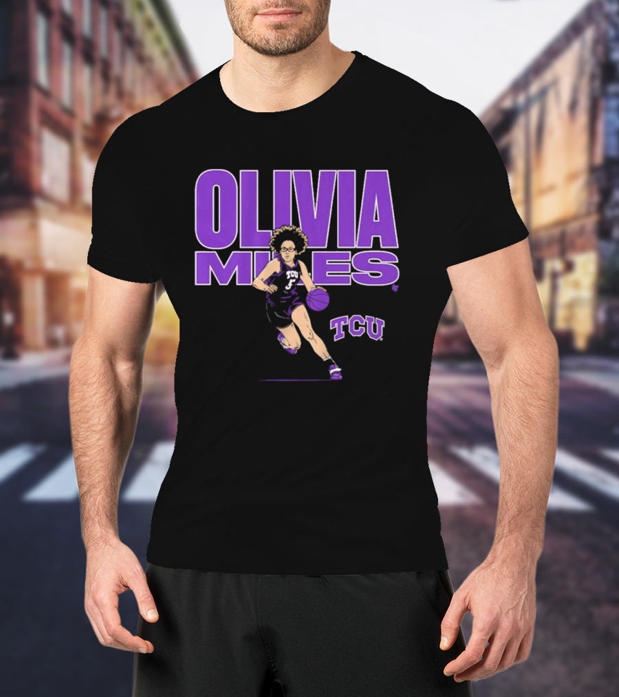 TCU Basketball Olivia Miles Name Pose Purple And White Basketball Player T-Shirt