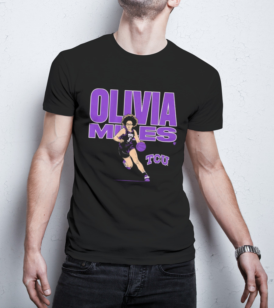 TCU Basketball Olivia Miles Name Pose Purple And White Basketball Player T-Shirt