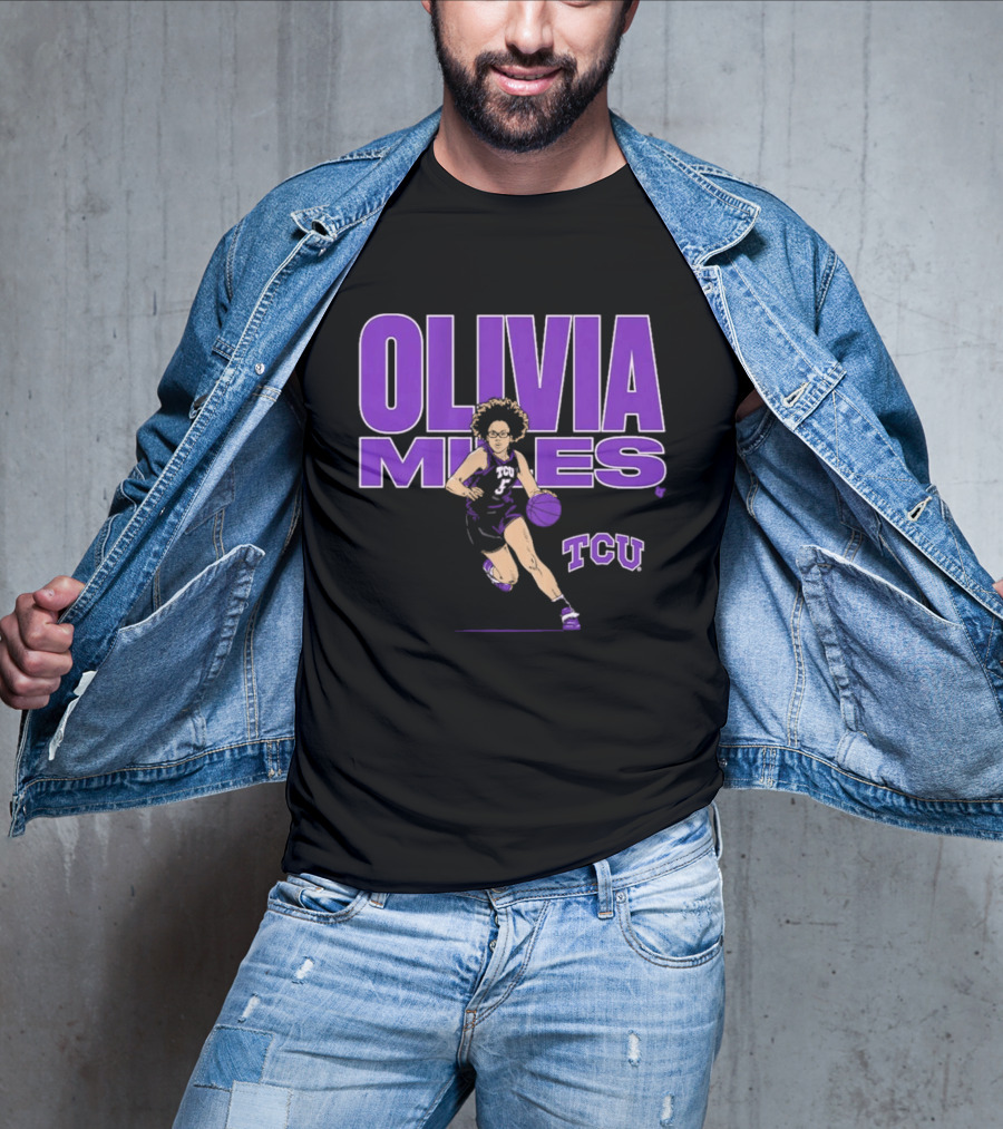 TCU Basketball Olivia Miles Name Pose Purple And White Basketball Player T-Shirt