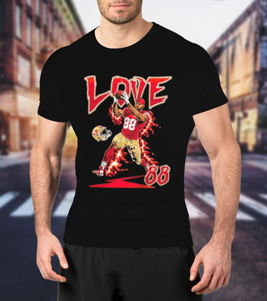 Daejon Love San Francisco 49ers No 88 Football Star Catching Action T-Shirt