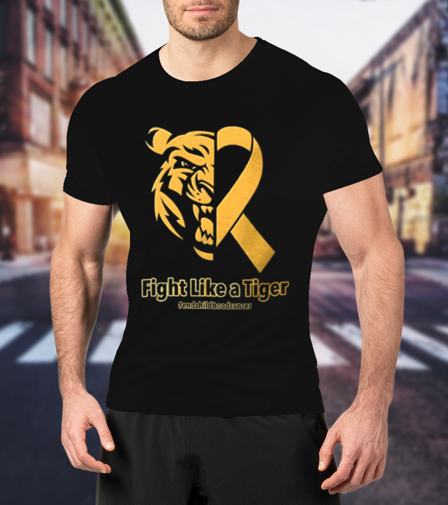 Fight Like A Tiger Childhood Cancer Awareness Gold Ribbon T-Shirt
