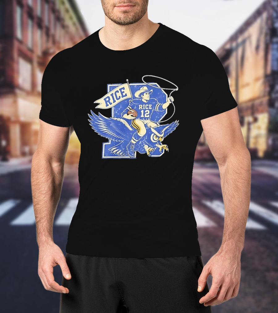 Rice Owls Football Player 12 Cowboy Riding Owl Team Spirit T-Shirt