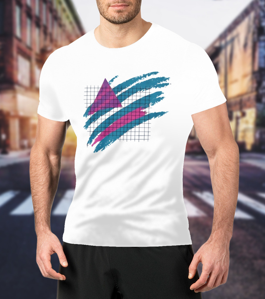 90s Neon Geometric Triangle Grid Retro Aesthetic T-Shirt