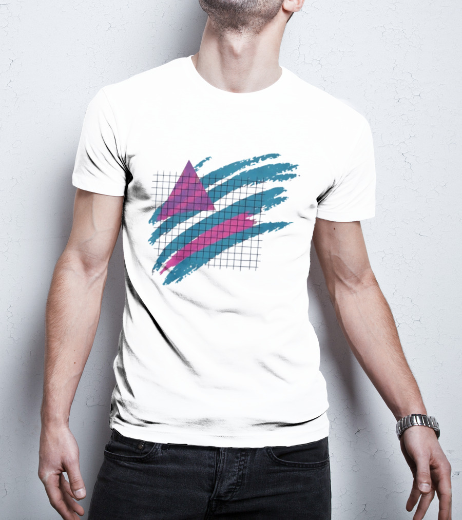 90s Neon Geometric Triangle Grid Retro Aesthetic T-Shirt