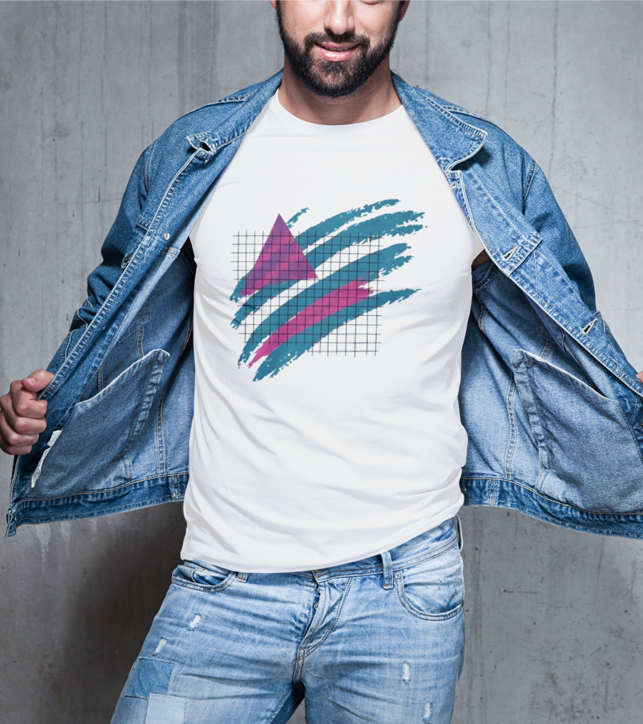 90s Neon Geometric Triangle Grid Retro Aesthetic T-Shirt